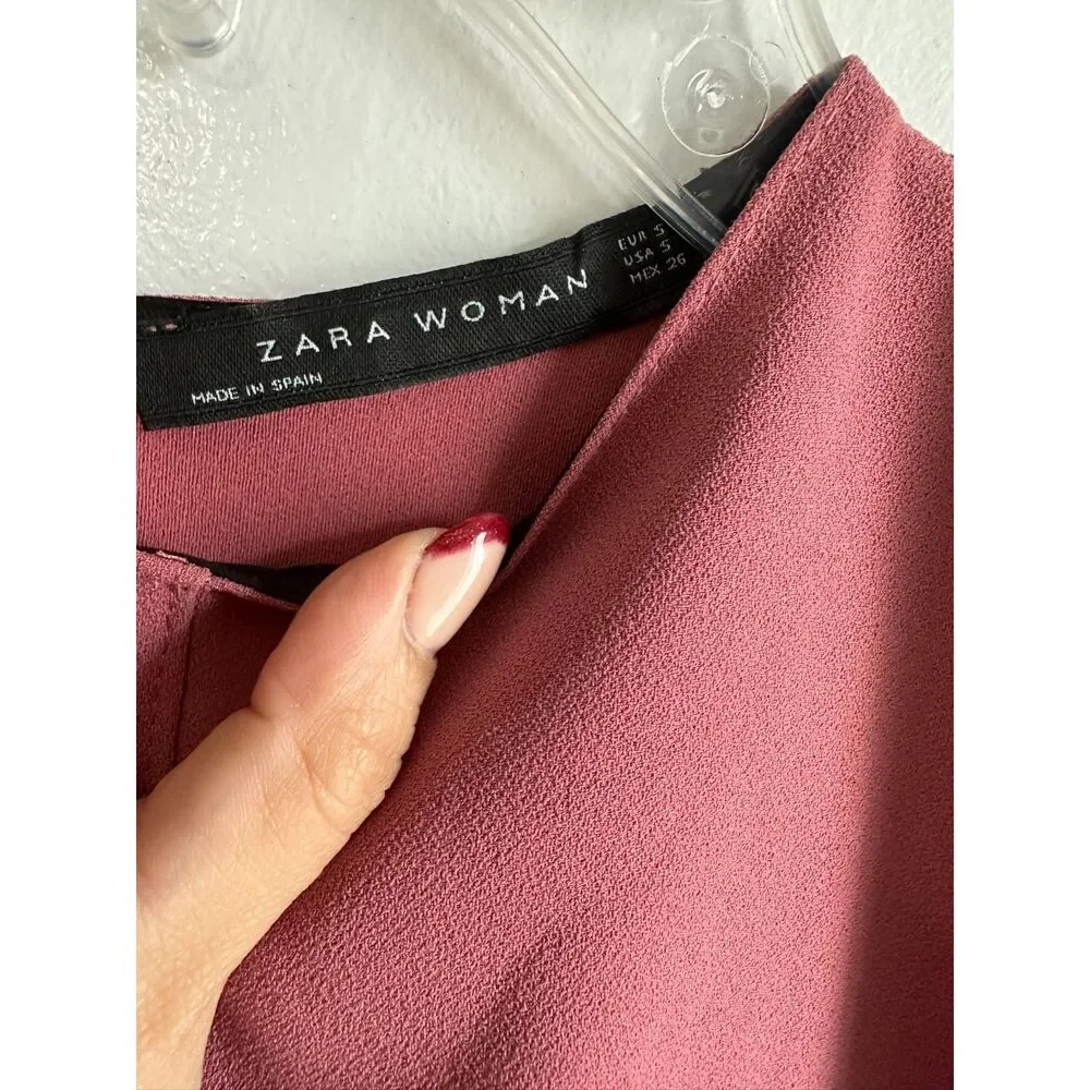 Zara Belted Short Sleeve Asymmetrical Top Russet-red Size Small - Picture 3 of 6